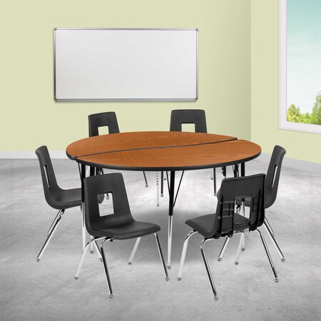 Flash Furniture 60" Circle Wave Oak Table Set-18" Stack Chairs XU-GRP-18CH-A60-HCIRC-OAK-T-A-GG